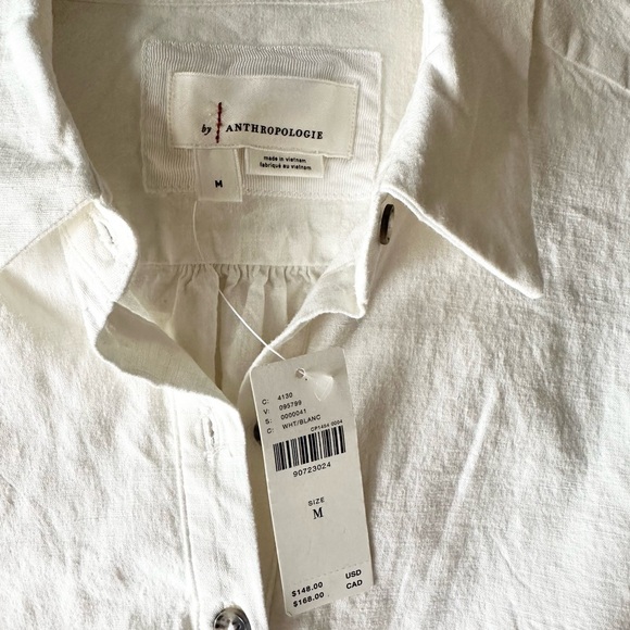 Anthropologie Cap Sleeve Collared Linen Rouched Mini Dress Medium. Summer dress - Picture 12 of 15